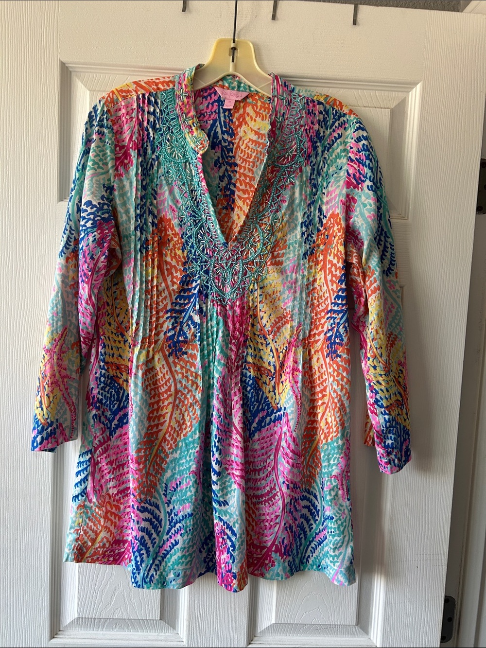 Lilly Pulitzer Sarasota beaded cotton tunic in electric feel print
